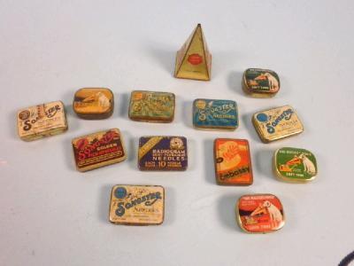 A quantity of gramophone needle cases to include Golden Pyramid