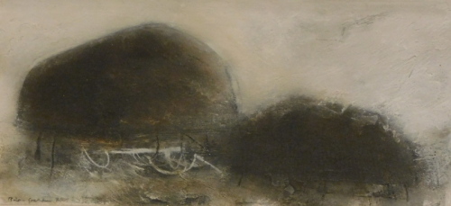 •Brian Graham (b.1945). Dark Percussion, mixed media on panel, signed and dated 2001, 17.5cm x 38cm. Label verso Hart Gallery, London, Hart South-West, Nottingham.