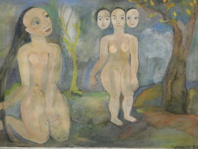 •Gurminder Sikand? (20thC School). Untitled (figures in a landscape), watercolour, signed and dated 1992, 20cm x 27cm.