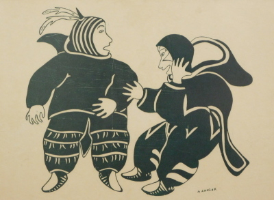 •Agnes Nanogak Goose (1925-2001). Dancers - Eskimo Western Arctic, artist signed, titled and dated 1972 lithographic print 10/50, 48cm x 67cm.