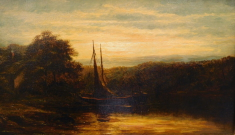 George Augustus Williams (1814-1901). River scene at dusk, oil on canvas, attributed on mount, 27cm x 47cm. Provenance Lincoln Fine Art.