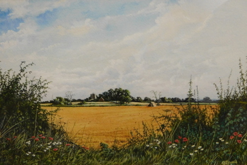 Eric L. Littlewood (b.1930). Cornfields near South Kelsey, watercolour, signed and titled verso, 20cm x 30cm. Label verso Lincolnshire and South Humberside Artists' Society.