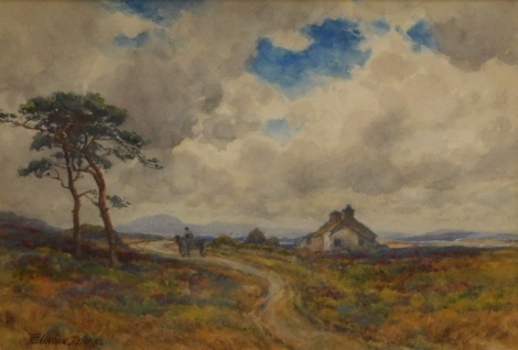 Josiah Clinton Jones (1848-1936). Along the moorland road, watercolour, signed and titled verso, 24cm x 34cm.