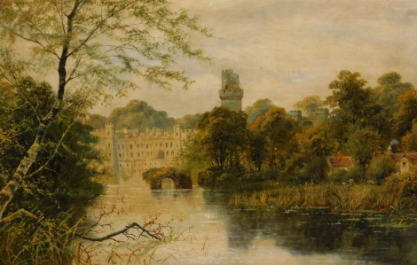 19thC/20thC School. River scene with castle, oil on canvas, indistinctly signed, 49cm x 75cm.