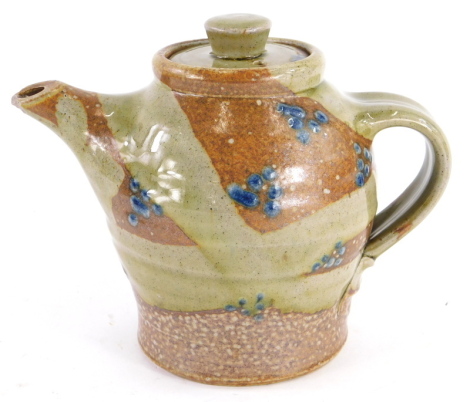 Jane Hamlyn (b.1940). Teapot and lid, glazed stoneware, impressed mark, 15.5cm high, (AF).