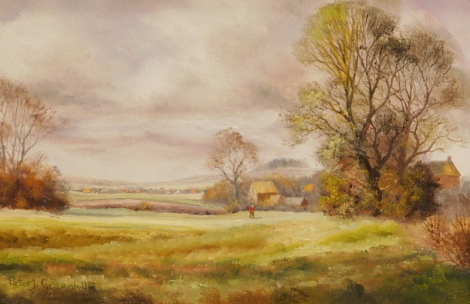 Peter J. Greenhill (20thC). Country landscape, oil on canvas, signed, 24cm x 35cm and three other woks signed B Richardson, Lewis Creighton (4).