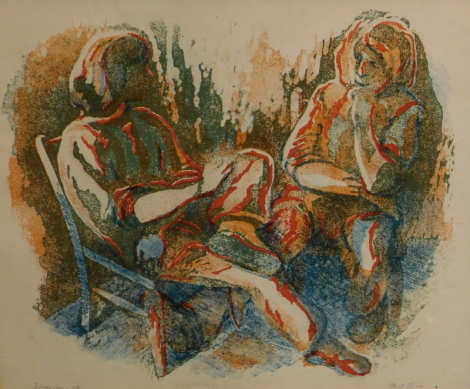 Neil Tourr? (20thC). Discussion, artist signed lithographic print 1/4, 43cm x 50cm.