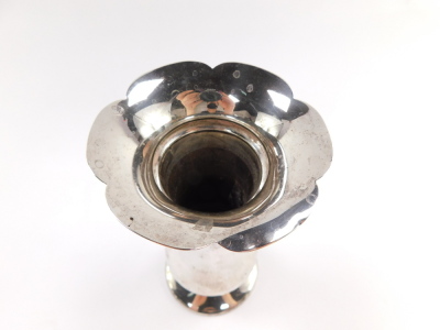 A George V silver stem vase, with six point fluted top, on flared body and stepped foot rim, Birmingham 1919, 6 3/4oz, 20cm high. - 2