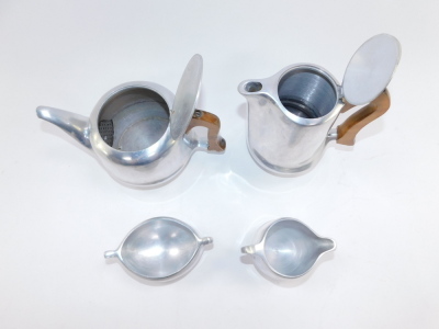 A Picquot ware aluminium four piece tea set, comprising teapot, covered hot water jug, cream jug and sugar bowl. - 2