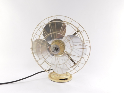 A Limit early 20thC electric fan, raised on a cream painted cast iron stand, Patent No 662079, etc., 36cm high. - 2