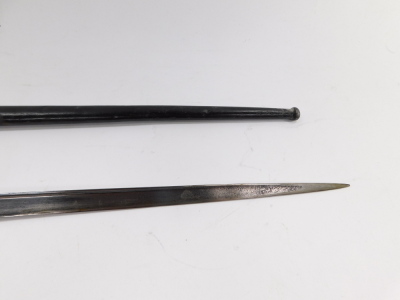 A St Etienne bayonet, with engraved blade dated 1877, with scabbard, 65.5cm wide. - 3