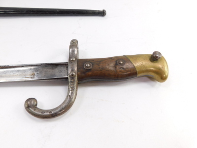 A St Etienne bayonet, with engraved blade dated 1877, with scabbard, 65.5cm wide. - 4