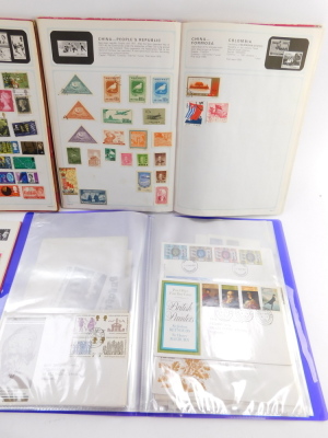 Philately. EII first day covers, pre and post decimalisation, together with two Stanley Gibbons Adventure stamp albums, containing used world stamps, together with a Royal Mail stamp album, containing similar. (a quantity) - 3