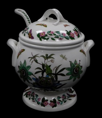 A Portmeirion pottery soup tureen cover and ladle decorated in the Botanic Garden pattern, printed marks, 29cm high.