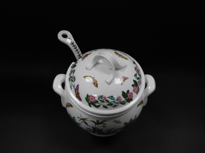 A Portmeirion pottery soup tureen cover and ladle decorated in the Botanic Garden pattern, printed marks, 29cm high. - 2