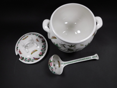 A Portmeirion pottery soup tureen cover and ladle decorated in the Botanic Garden pattern, printed marks, 29cm high. - 3