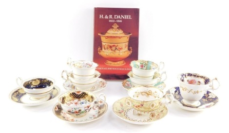 A group of early 19thC Daniels porcelain tea wares, including two Shrewsbury shape trios, together with Michael Berthoud, H & R Daniel 1822-1846. (a quantity)