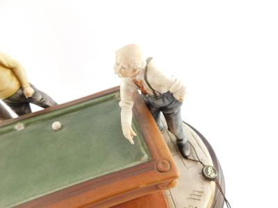 A Giuseppe Armani Capo di Monte porcelain figure group, Billiard Playing, designed by B Merli, raised on an oval wooden base, with certificates, 50cm wide. - 3