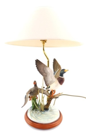 A Border Fine Arts Studio Mallard's table lamp, A2326, with shade, 52cm high.