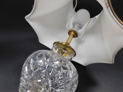 A Hampton cut glass table lamp, raised on a brass circular base, with a frilled octagonal shade, 48cm high. - 3