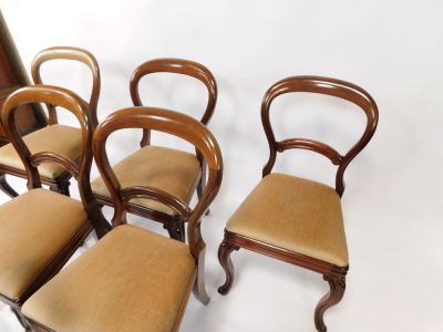 A set of six Victorian mahogany balloon back single dining chairs, with drop in seats, raised on cabriole legs. - 2