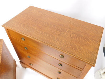 An oak low chest of two drawers, on faceted feet, adapted, and an oak chest of four long drawers on bracket feet, 85cm wide. (2) - 3