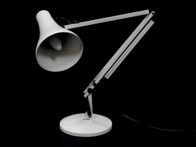An anglepoise white table lamp, bears label.
