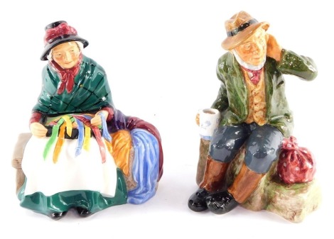 Two Royal Doulton figures, modeled as Owd Willum HN2042, and Silks & Ribbons HN2017.