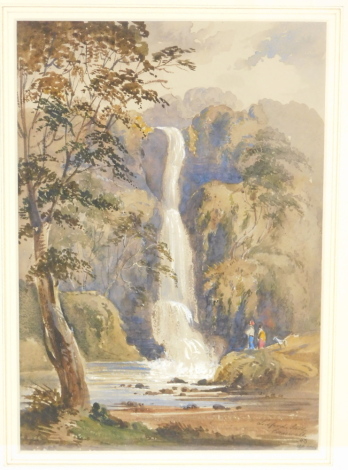 English School (19thC).  Lydford Fall, Cornwall, watercolour, monogrammed M J, dated 1855, 24.5cm high, 17cm wide. 