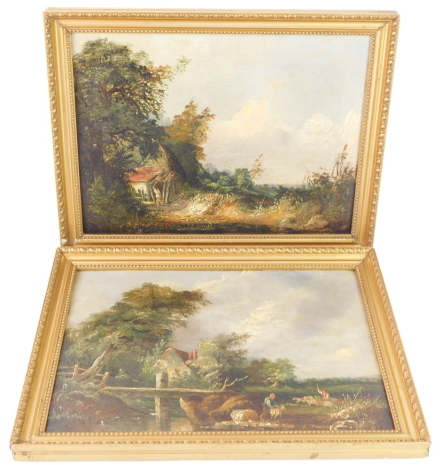 English School (19thC). Pastoral country landscapes, oil on canvas, 29cm high, 39.5cm wide.