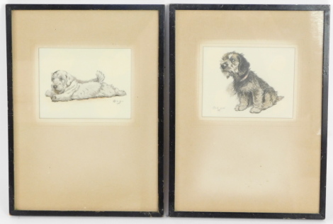 After Cecil Aldin. Two prints of pencil sketches of dogs, each with copy signature to margin, 9.5cm x 12cm, framed and glazed.  