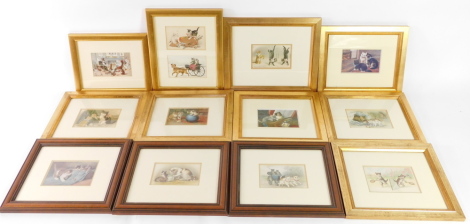 A group of framed cat related prints, each in varying pose, all framed. (a quantity)