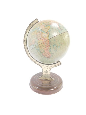 A Chad Valley tin plate terrestrial globe, no.10028, 22cm high.