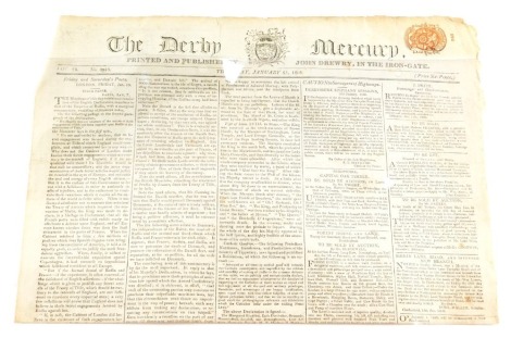 A copy of The Derby Mercury, dated Thursday January 21st 1808, vol 78, no.3948.