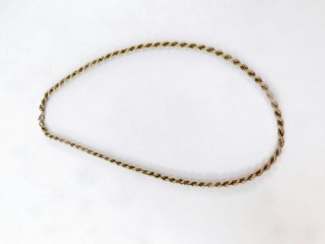 A rope twist necklace, yellow metal stamped 9kt to clasp, 45cm long, 7g.