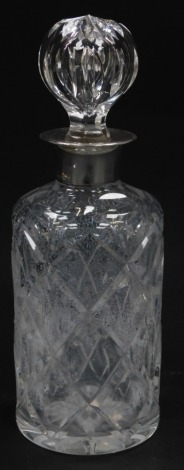 A Elizabeth II pressed glass and silver collared decanter, the decanter with diamond and circle etched design, with a silver collar bearing maker's stamp JBC and SL, Birmingham 1972, 5¼oz.