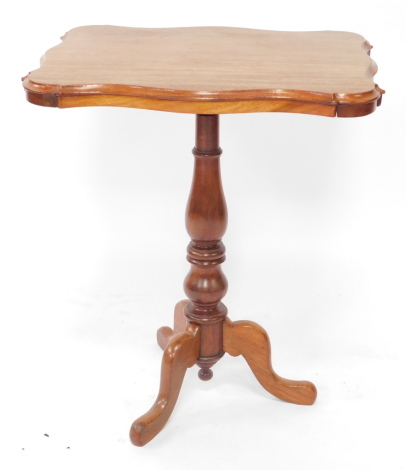 A Victorian mahogany occasional table, the rectangular top with a shaped moulded edge, on a turned column and tripod base, 62cm wide.