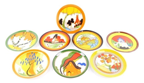 Wedgwood Bradford Exchange Clarice Cliff limited edition plates, to include Honolulu pattern Orange Roofed Cottage, etc. (8)