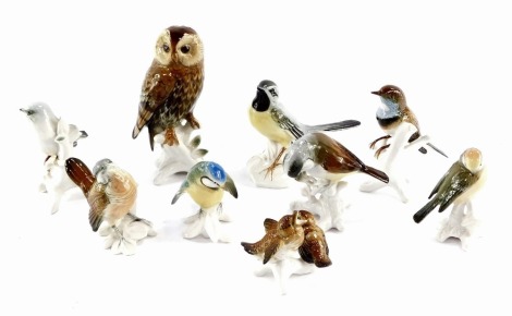 Karl Ens and other ceramic figures of birds, to include an owl, blue tit, etc. (a quantity)