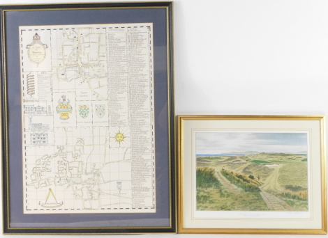 After John Rowland. The Royal Troon Golf Club, coloured print, and after T G Grey; map of Bourne, In The County of Lincolnshire, ltd ed. 100. (2)