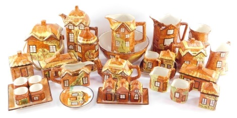 Price Kensington and other cottage ware, to include biscuit barrels, teapot, bowls, jugs, cruet, etc. (a quantity)