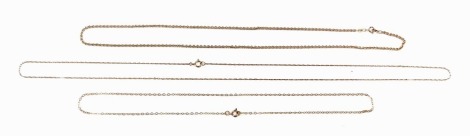 Three 9ct gold neck chains, 10.4g.