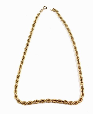 A 9ct gold rope twist neck chain, on a bolt ring clasp, 8.0g.