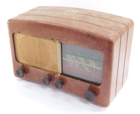 A Cossor Melody Maker, marbled brown Bakelite radio, model 501AC, 40cm wide.