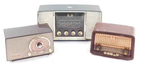 A Philips brown Bakelite radio, type PD263U, together with a His Masters Voice radio model no 1379, and a Philips Mk 40277 radio. (3)