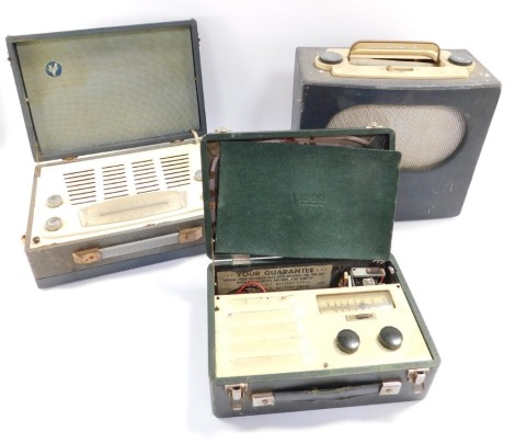 A Pye leatherette and cream Bakelite radio, and two Vidor cased radios. (3)