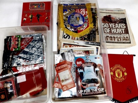 Manchester United. Manchester Evening News and other newspapers relating to the team, banners, posters, calendars, and other memorabilia. (a quantity)