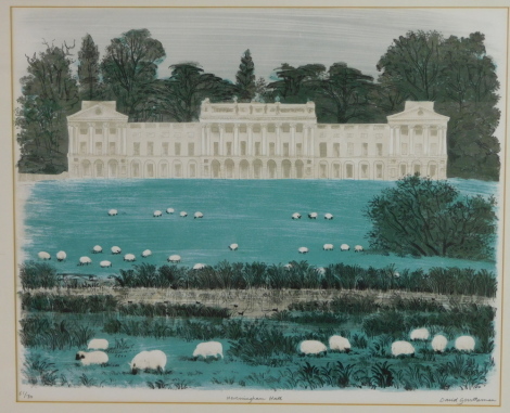 After David William Gentleman (British, b.1930). Heveningham Hall, lithographic print, limited edition 61/70, signed, 42cm high, 51cm wide.