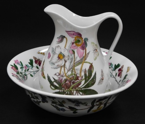 A Portmeirion pottery wash jug and bowl decorated in the Botanic Garden pattern.