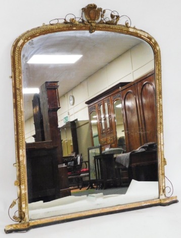 A Victorian gilt gesso overmantel mirror, 159cm high, 138cm wide. (AF)